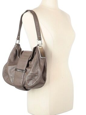Banana Republic Taupe Gray Leather Hobo Shoulder Bag Purse Classic Medium